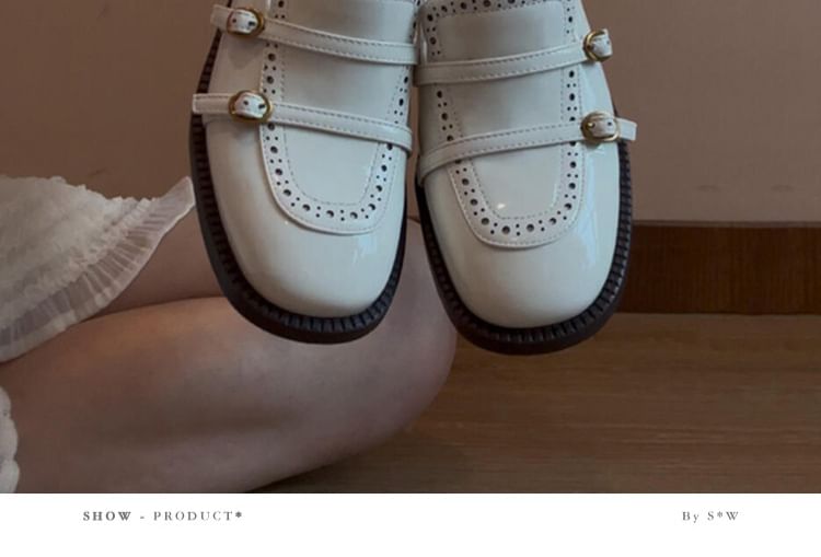 Leather Buckled Heel Faux Chunky Loafers