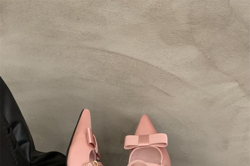 Bow Pointed Mules Toe Mary Heel Chunky Jane