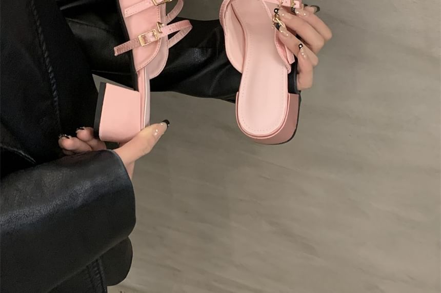 Bow Pointed Mules Toe Mary Heel Chunky Jane