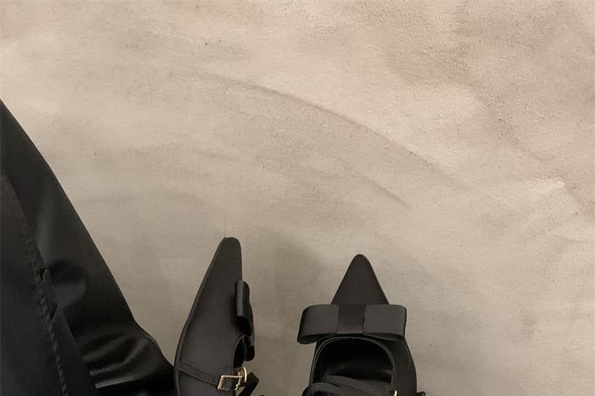 Bow Pointed Mules Toe Mary Heel Chunky Jane