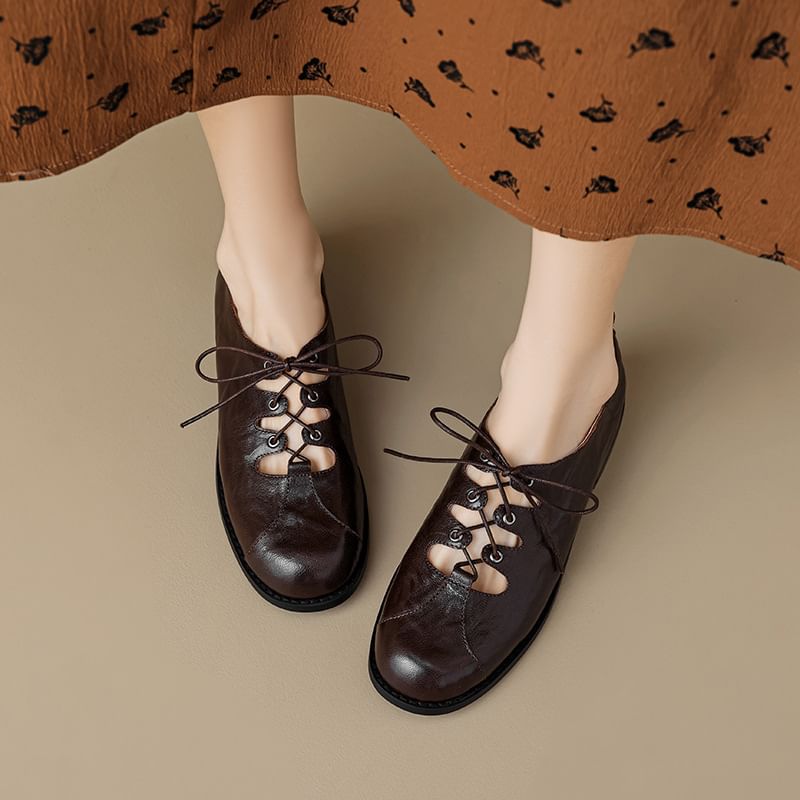 Cutout Lace-Up Faux Shoes Leather Oxford