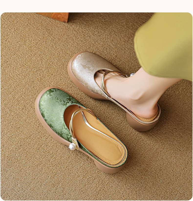 Floral Platform Heel Mules Mary Jane Chunky