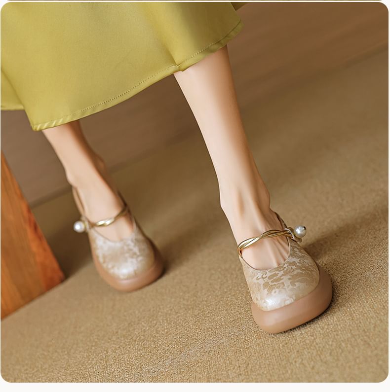 Floral Platform Heel Mules Mary Jane Chunky