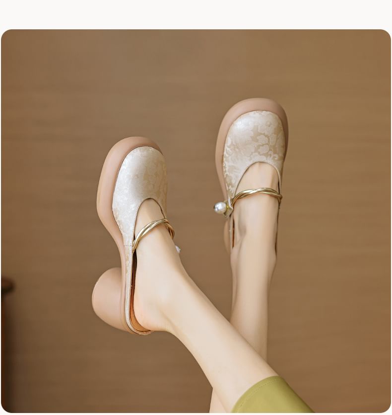 Floral Platform Heel Mules Mary Jane Chunky