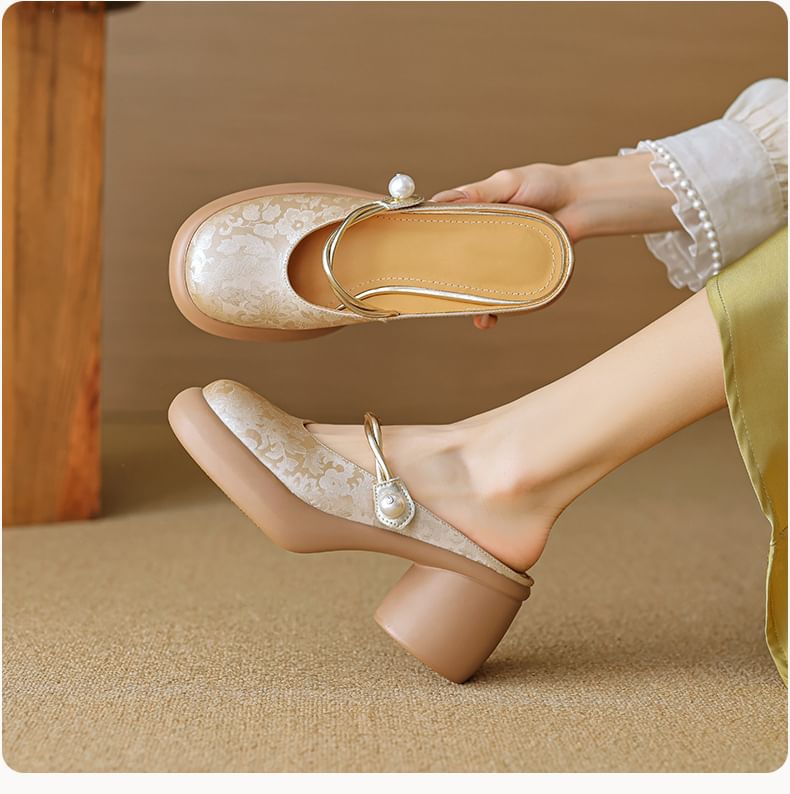 Floral Platform Heel Mules Mary Jane Chunky