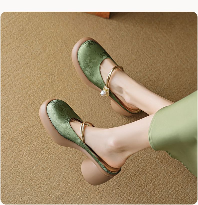 Floral Platform Heel Mules Mary Jane Chunky