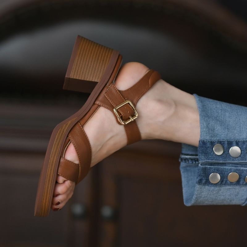 Gladiator Ankle Sandals Chunky Strap Heel