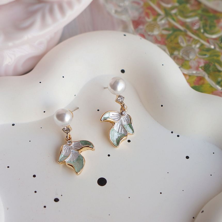 Drop / Earring Faux Pearl Flower Rhinestone Clip-On