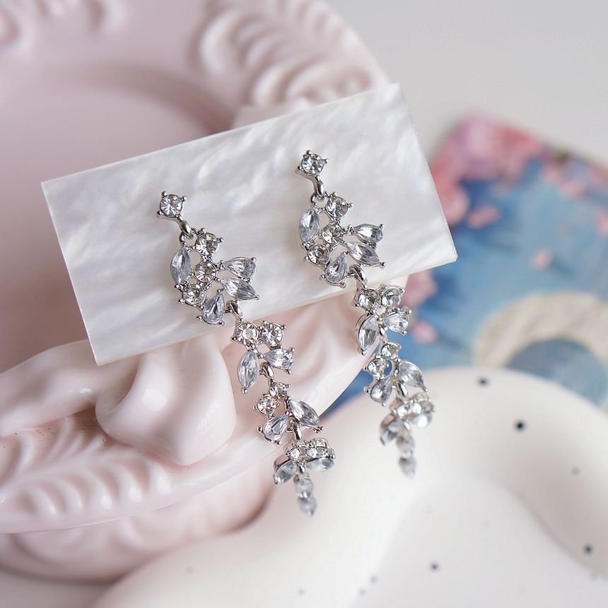 Clip-On Drop Earring / Rhinestone Leaf