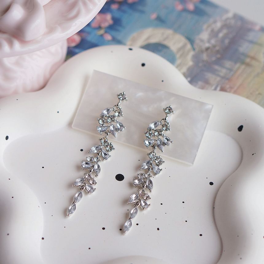 Clip-On Drop Earring / Rhinestone Leaf