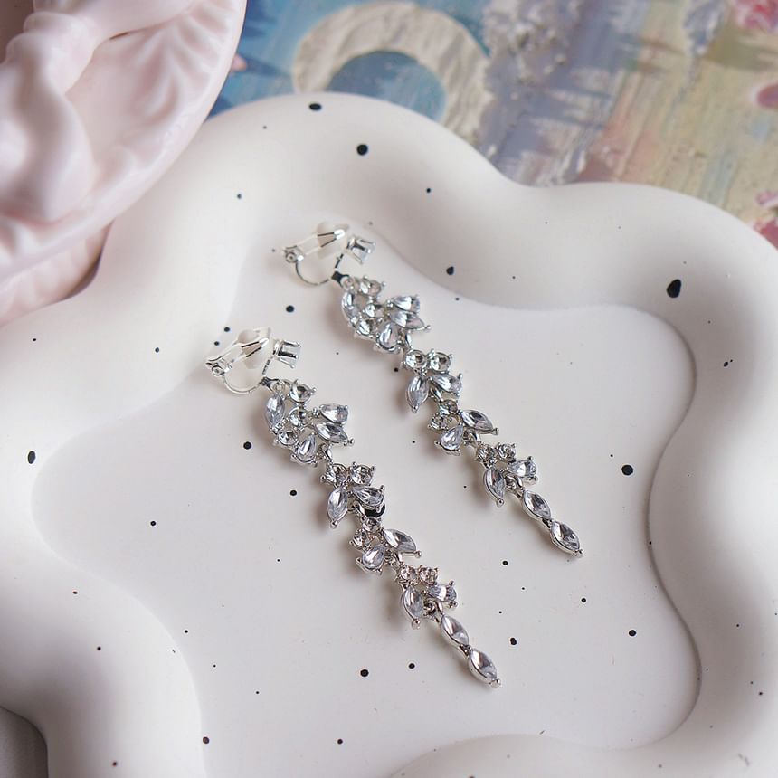 Clip-On Drop Earring / Rhinestone Leaf
