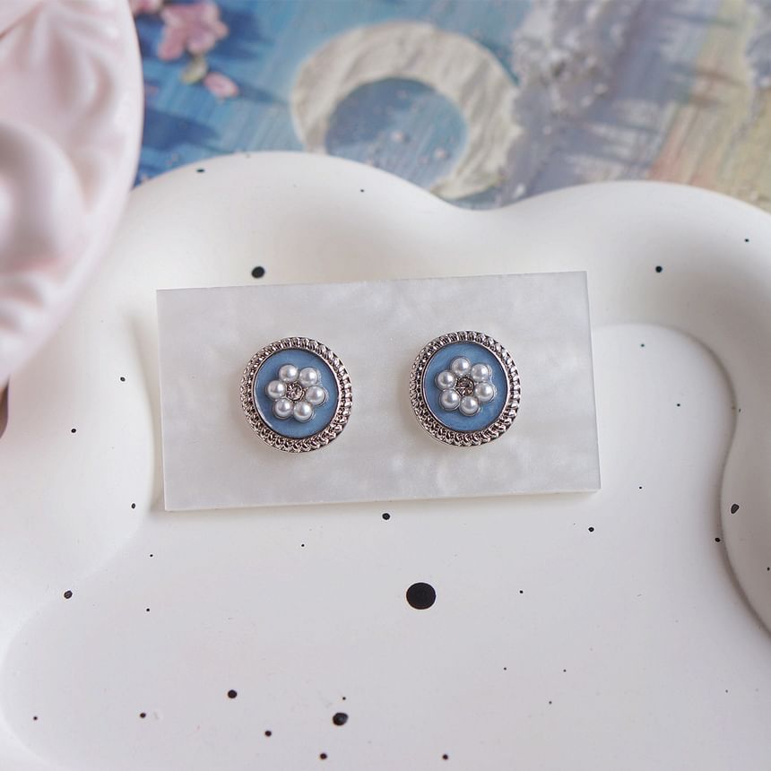 Stud Pearl Rhinestone Faux Clip-On / Flower Ear Earring