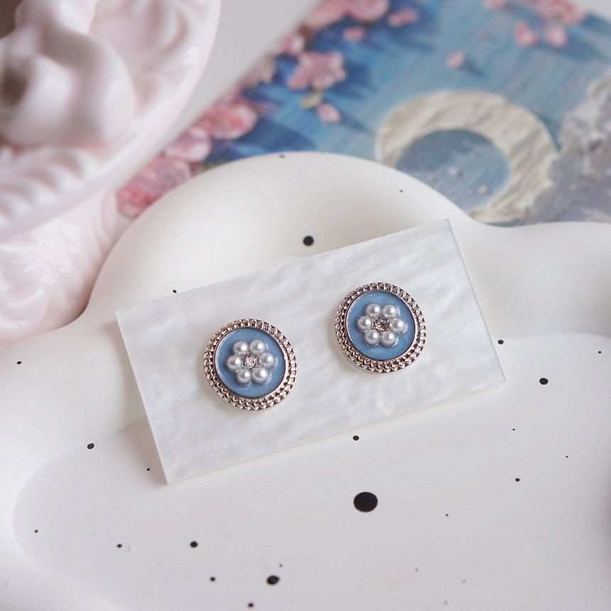 Stud Pearl Rhinestone Faux Clip-On / Flower Ear Earring