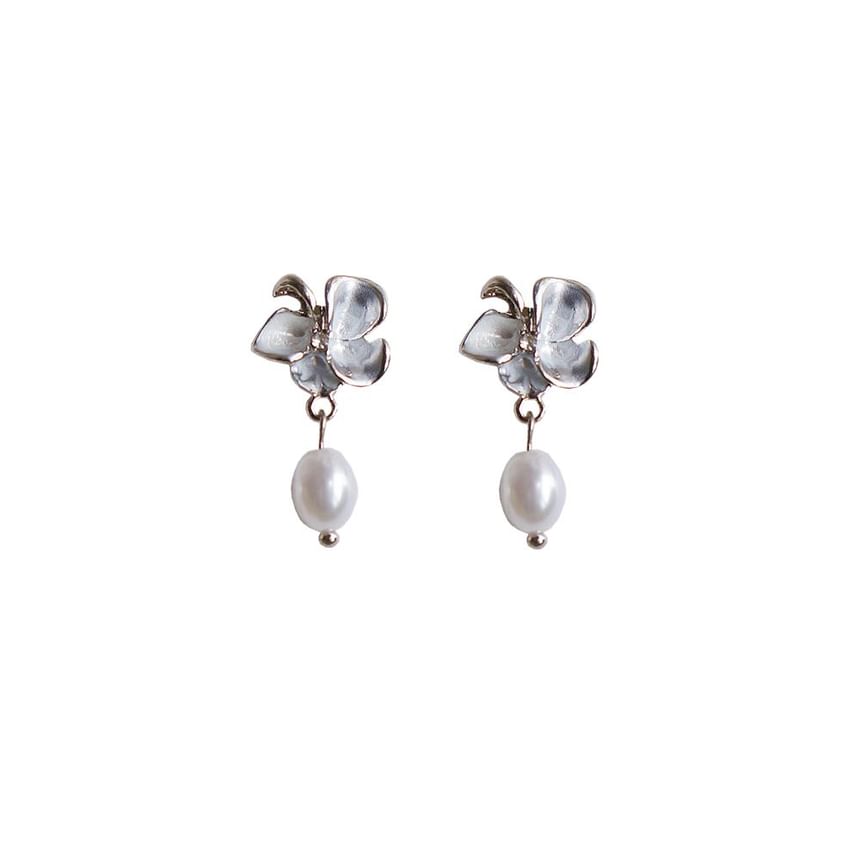 Butterfly / Faux Drop Pearl Earring Clip-On