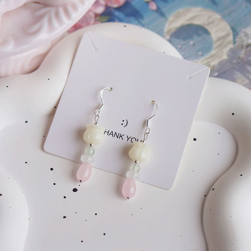 / Flower Clip-On Earring Hook Drop Beaded