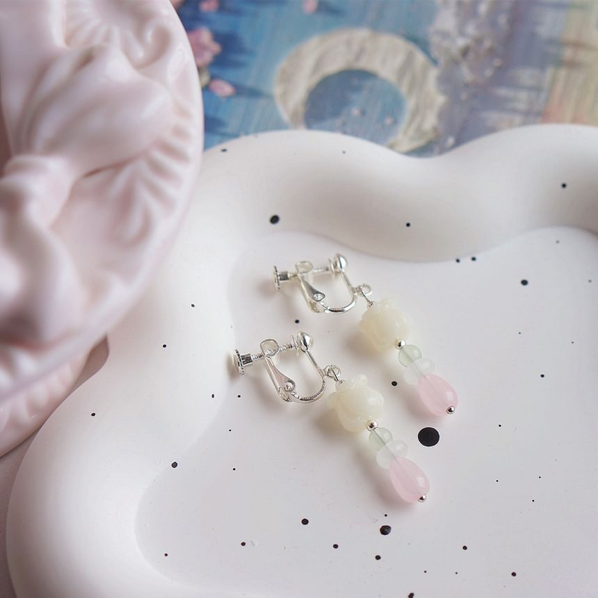 / Flower Clip-On Earring Hook Drop Beaded