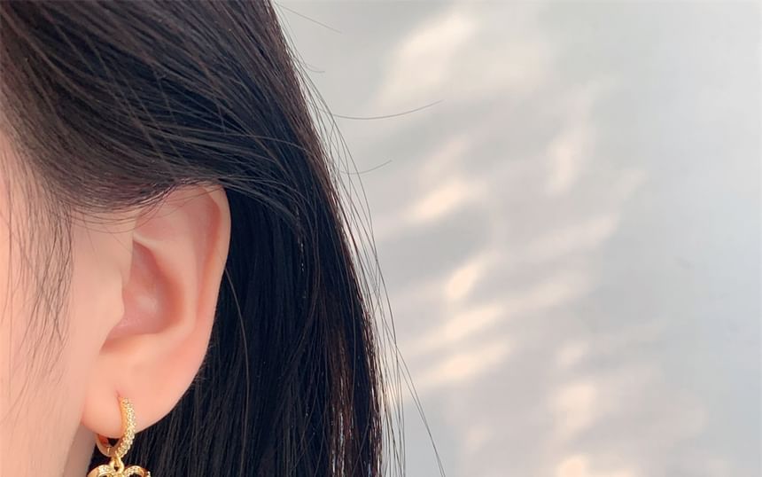 Pearl Rhinestone Faux Bow Huggie Drop Earring