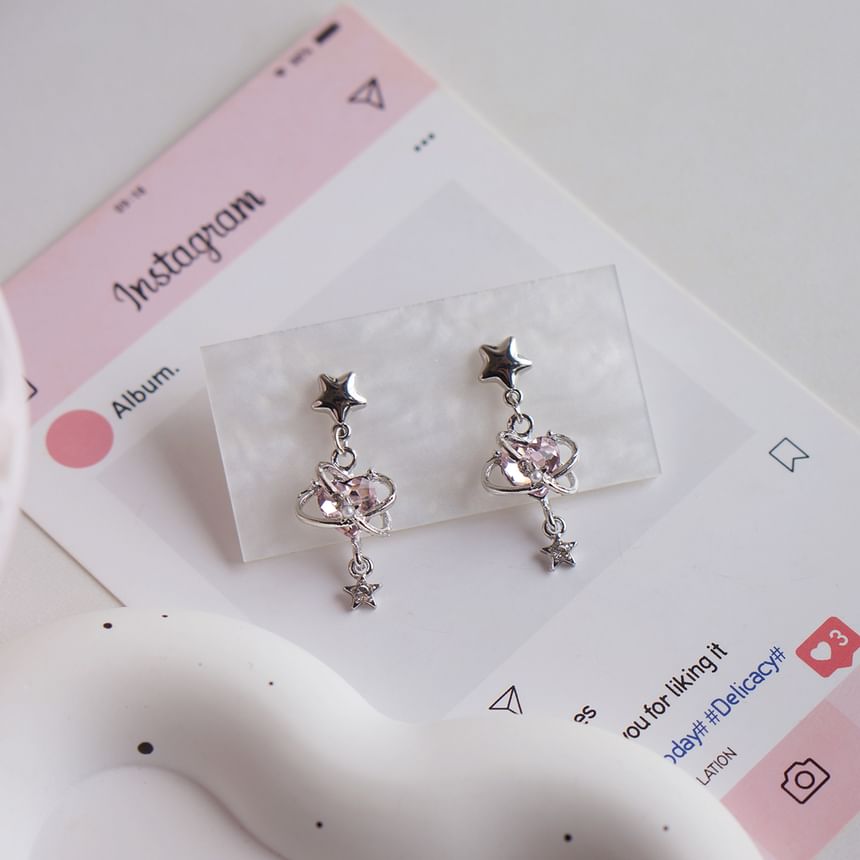 Drop Star Earring Clip-On Rhinestone / Heart