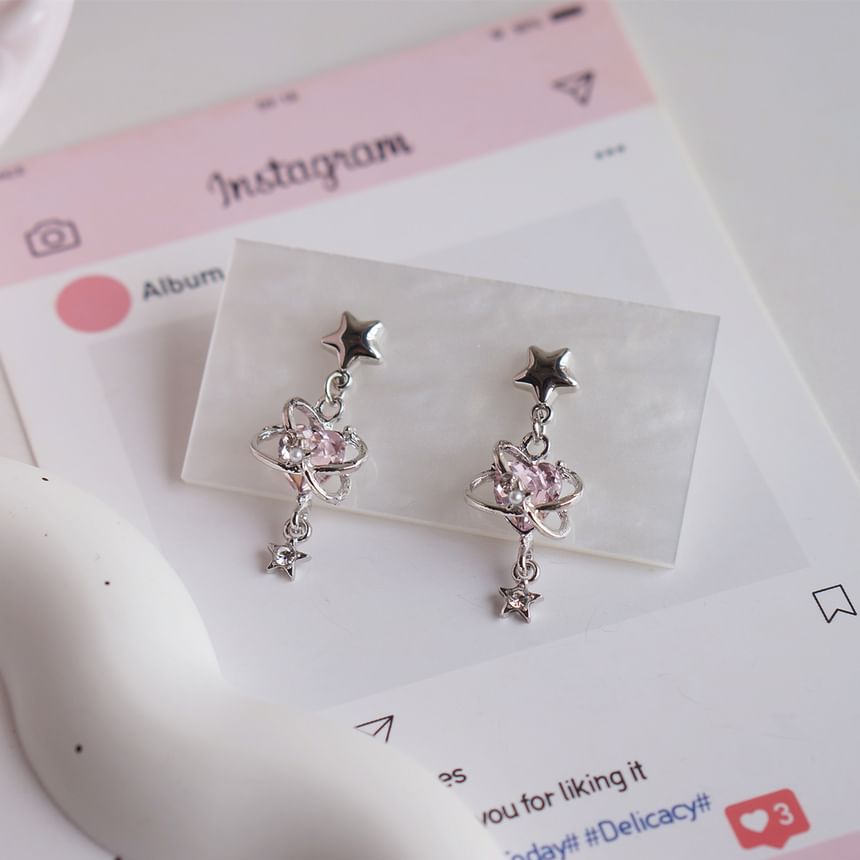 Drop Star Earring Clip-On Rhinestone / Heart