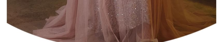 Evening Strap A-Line Floral Wide Gown Glitter