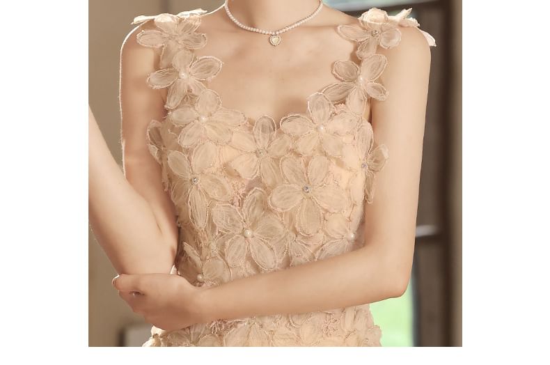 Floral Wide Gown Strap Evening A-Line