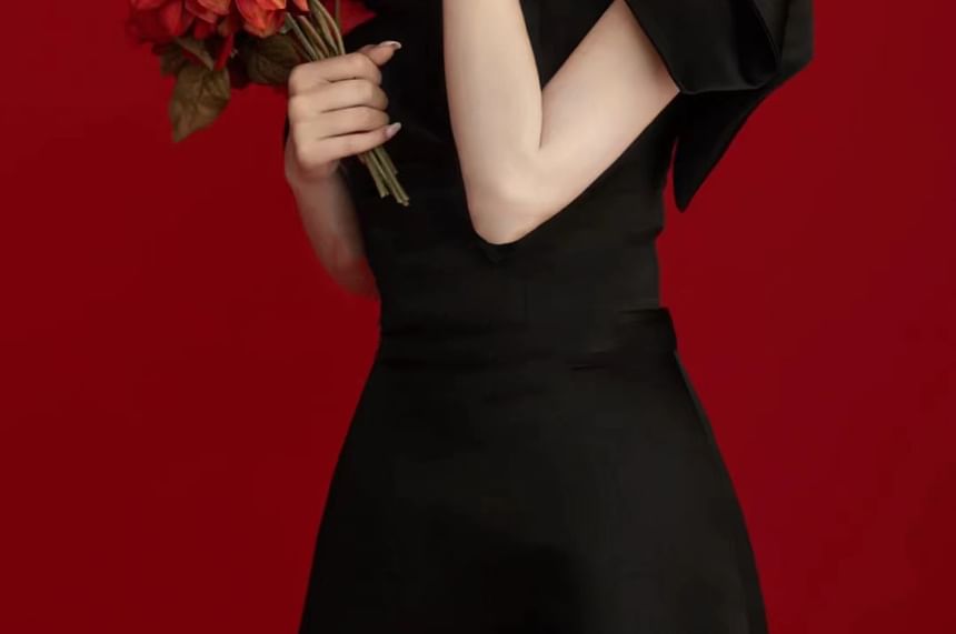 Evening Off-Shoulder A-Line Bow Gown Puff-Sleeve