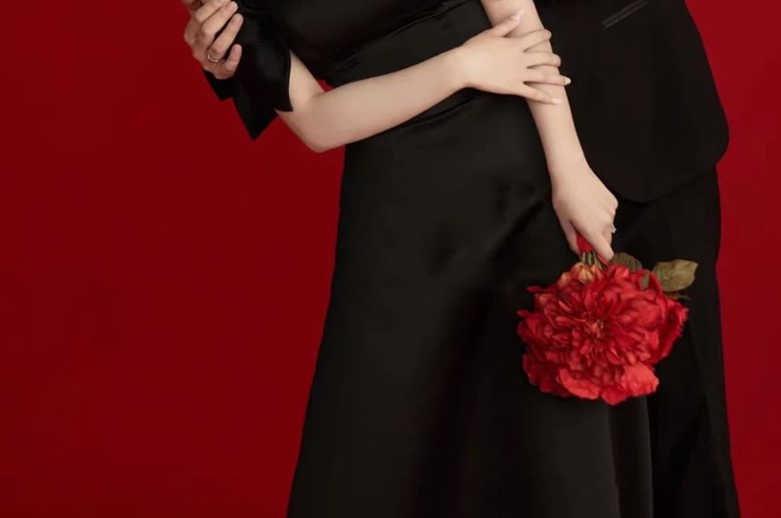 Bow Puff-Sleeve Gown A-Line Evening Off-Shoulder