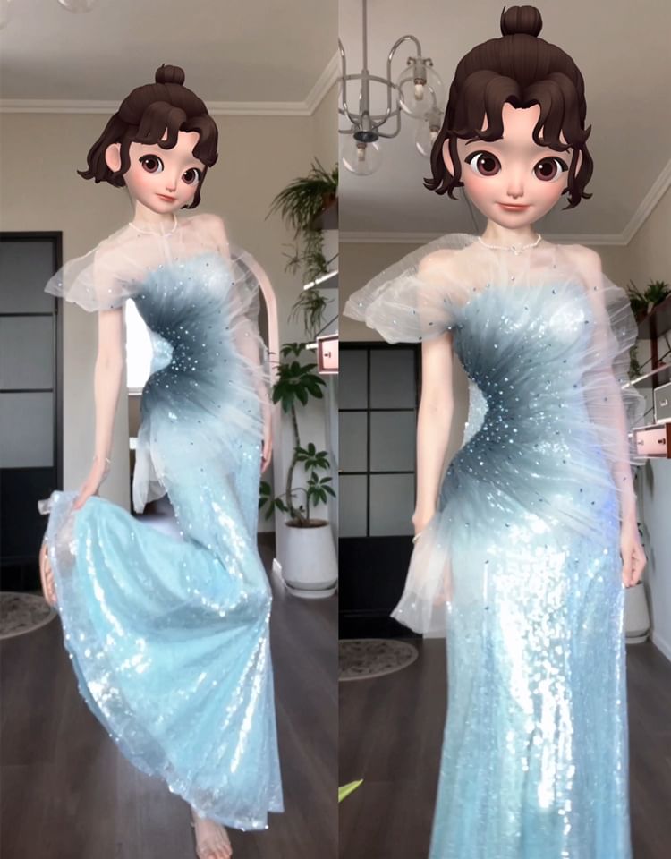 One Sequined Shoulder Evening Gown Mermaid Ombre