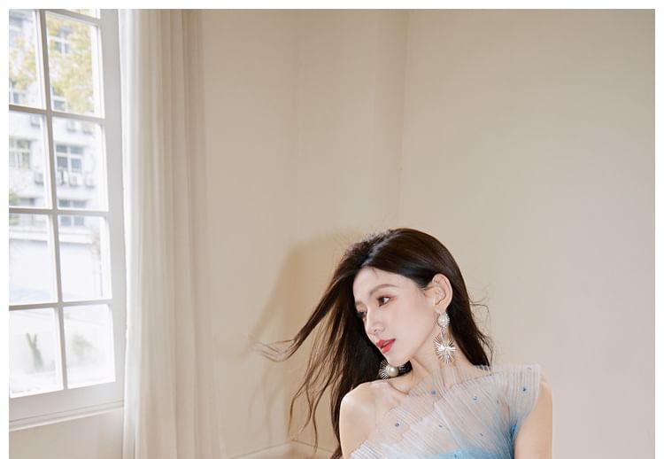 One Sequined Shoulder Ombre Mermaid Gown Evening