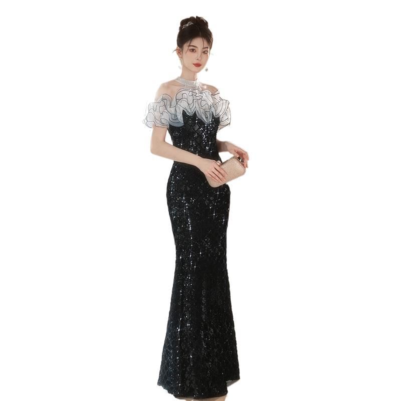 Sequined Gown Ruffled Evening Off-Shoulder Mermaid
