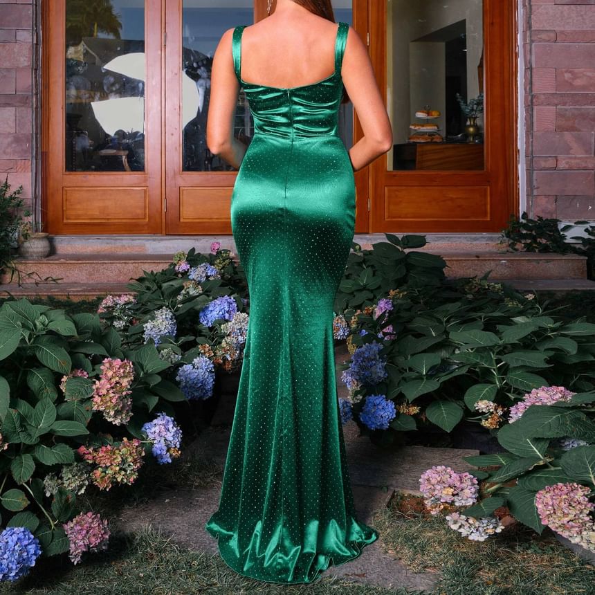 Back Gown Evening Sleeveless Mermaid Plain Glitter Open