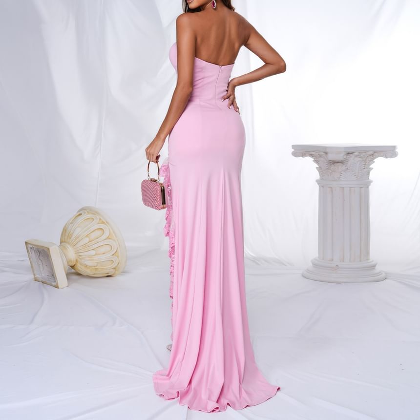 Strapless Gown Slit Lace Plain Evening Bodycon Panel