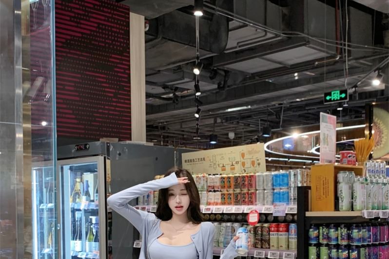 Crop Top Waist Drawstring Crew Camisole Scoop Cardigan Button-Up Plain Pants Flared Neck /