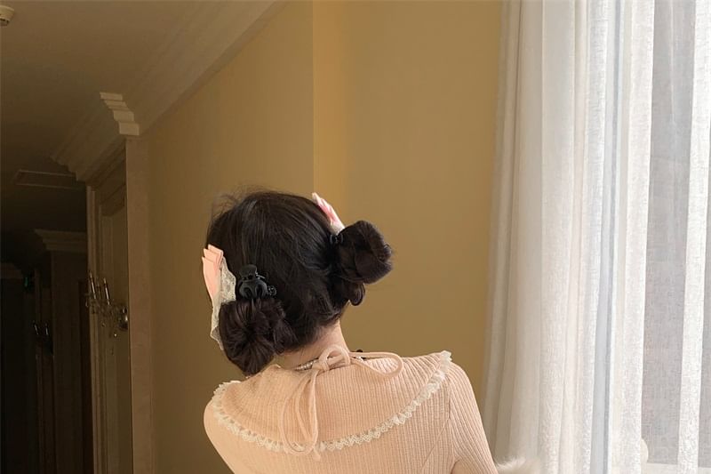 Half Neck Set Rise Accent Tiered Mock Bow Crop Plain / Apron Top High Trim Long-Sleeve Skirt Two-Piece Knit Lace Halter A-Line Mini