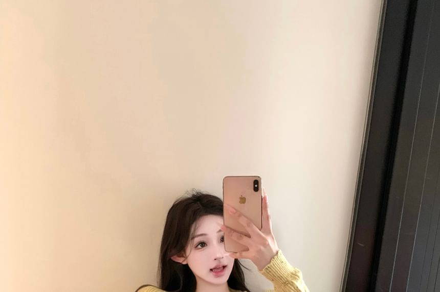 Cardigan Tube Hot Drawstring Pants Waist Speckle Crop Top Perforated / Knit Tie Front