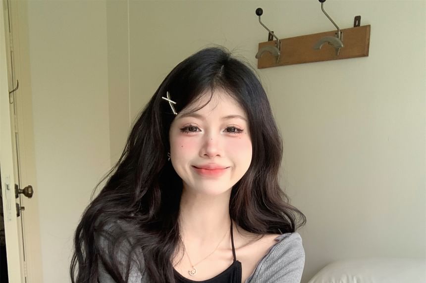 High Long-Sleeve T-Shirt A-Line Bow / Mini Plain Neck Accent Skort Top Waist Asymmetrical Crop Set Halter