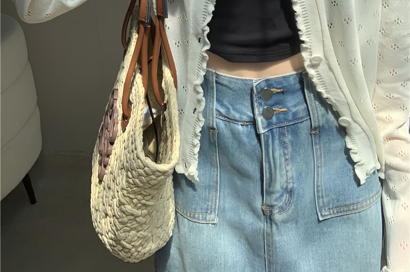 Knit Cardigan Edge Lettuce Pointelle Plain