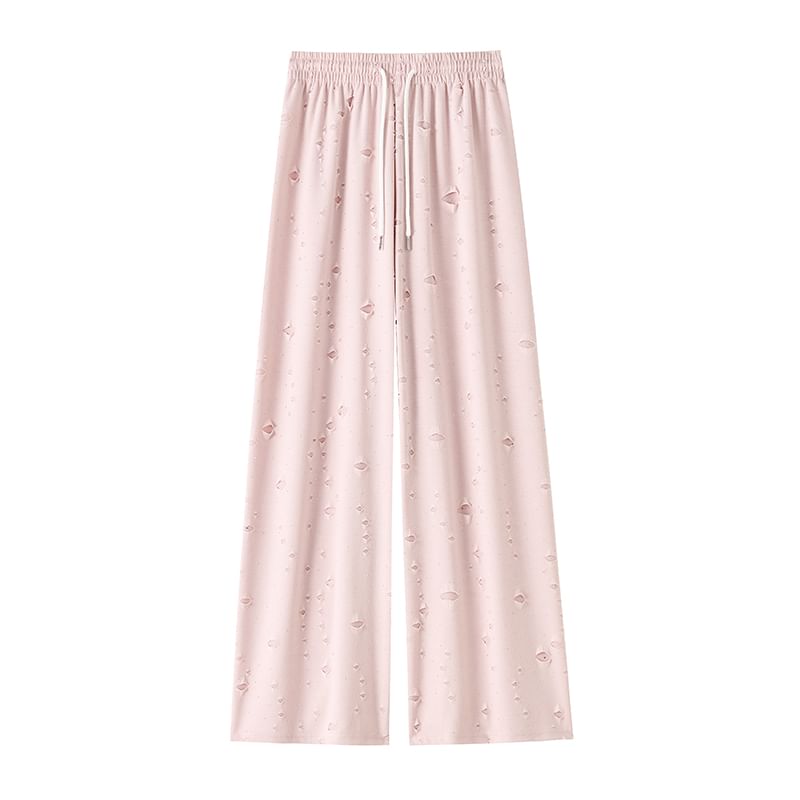 (Various Wide Designs) Waist Leg Drawstring Pants Distressed