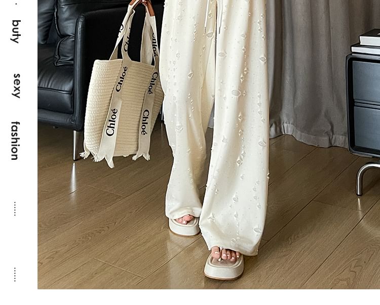 (Various Wide Designs) Waist Leg Drawstring Pants Distressed