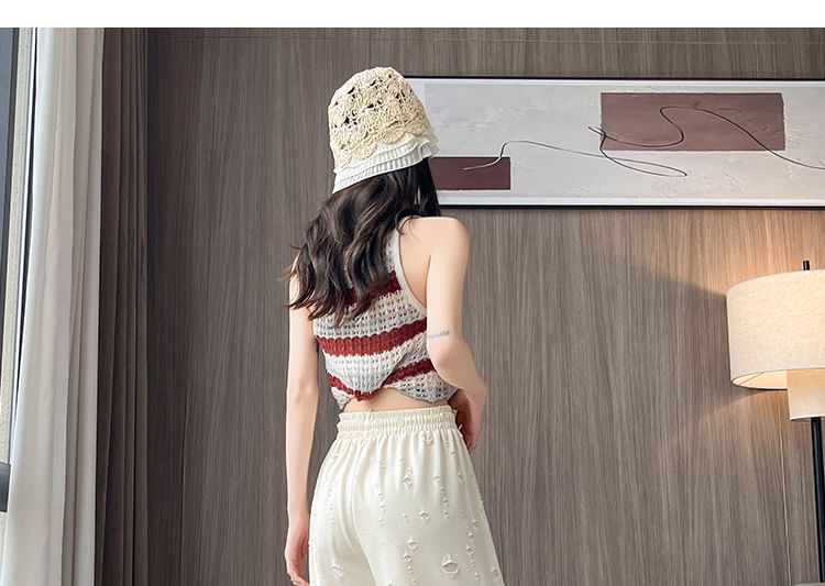 (Various Wide Designs) Waist Leg Drawstring Pants Distressed