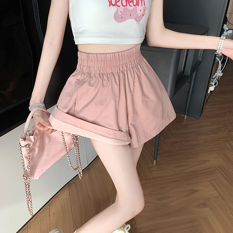 Waist Elastic Shorts Plain