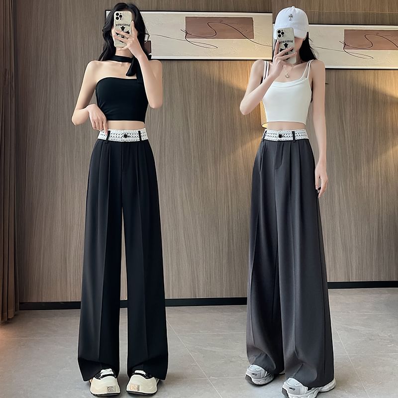 Panel Slacks Wide High Leg Lace Rise