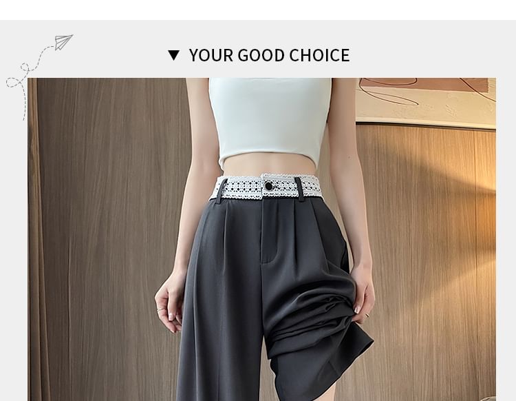 Panel Slacks Wide High Leg Lace Rise