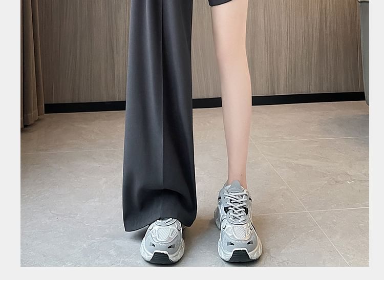 Panel Slacks Wide High Leg Lace Rise