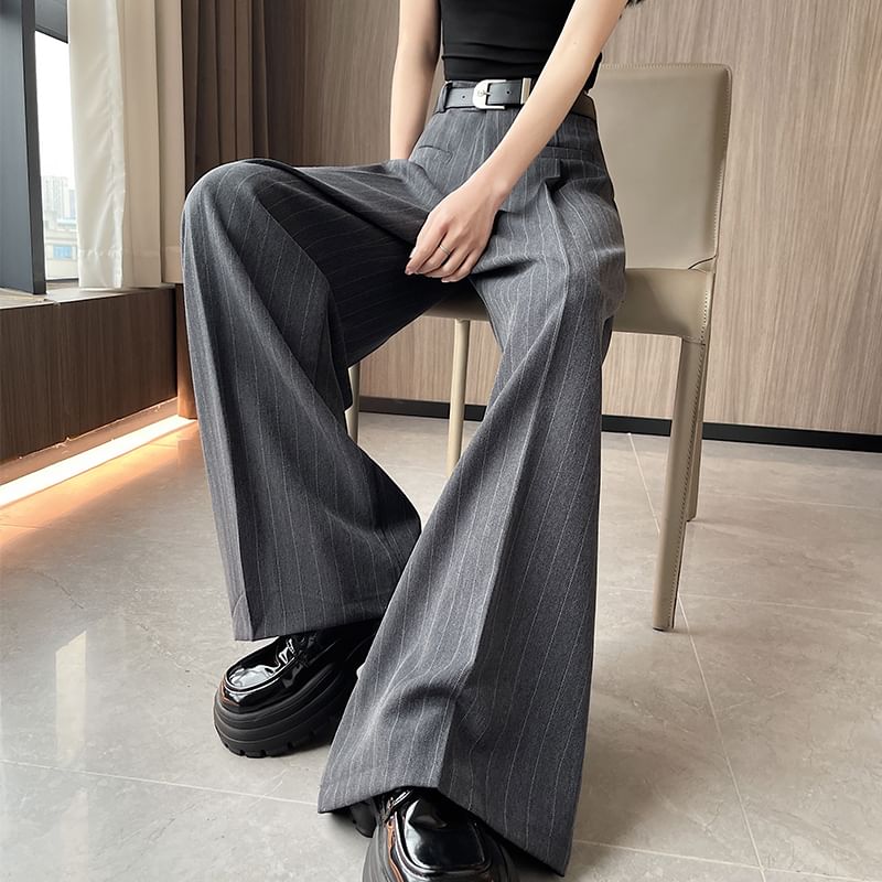 Wide High Rise Leg Dress Pinstriped Pants