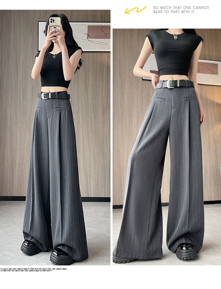 Wide High Rise Leg Dress Pinstriped Pants