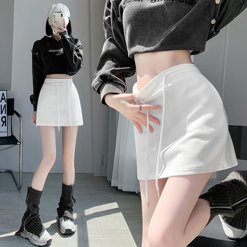 Skort Plain Drawstring Waist
