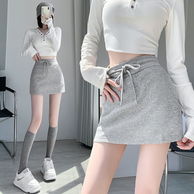 Skort Plain Drawstring Waist