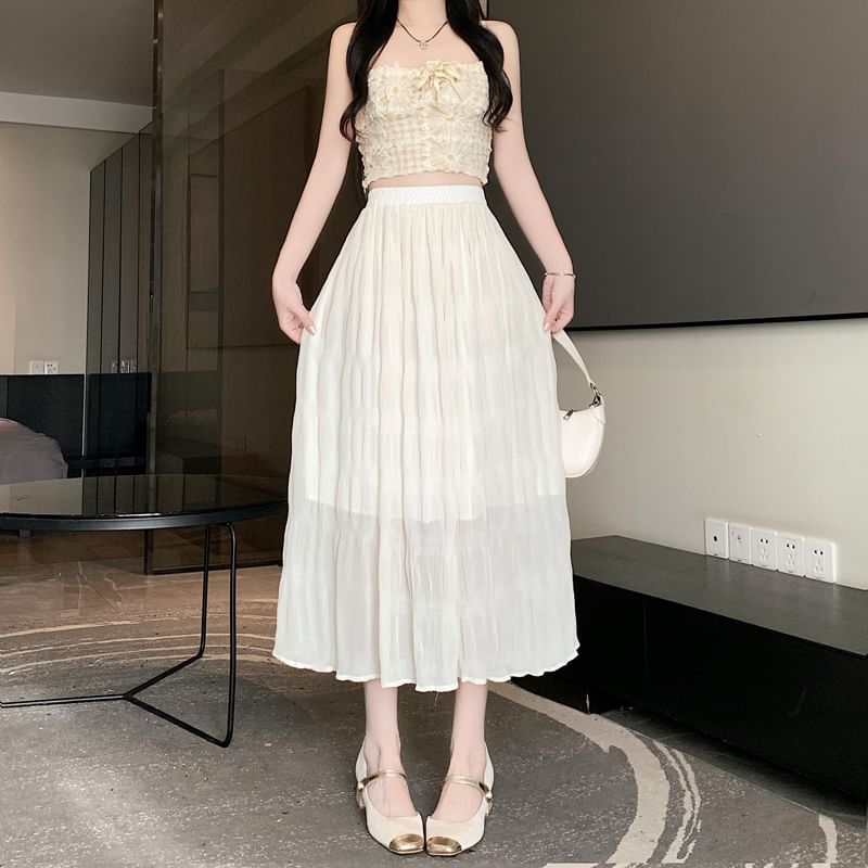 High Midi Waist Skirt Plain A-Line