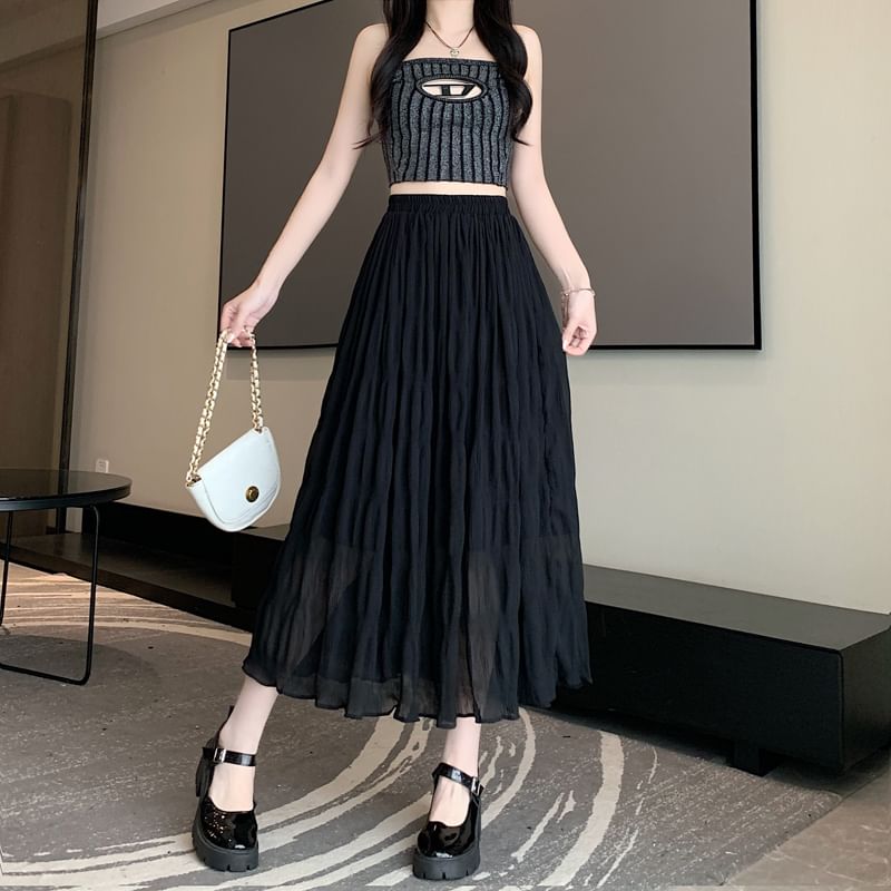 High Midi Waist Skirt Plain A-Line